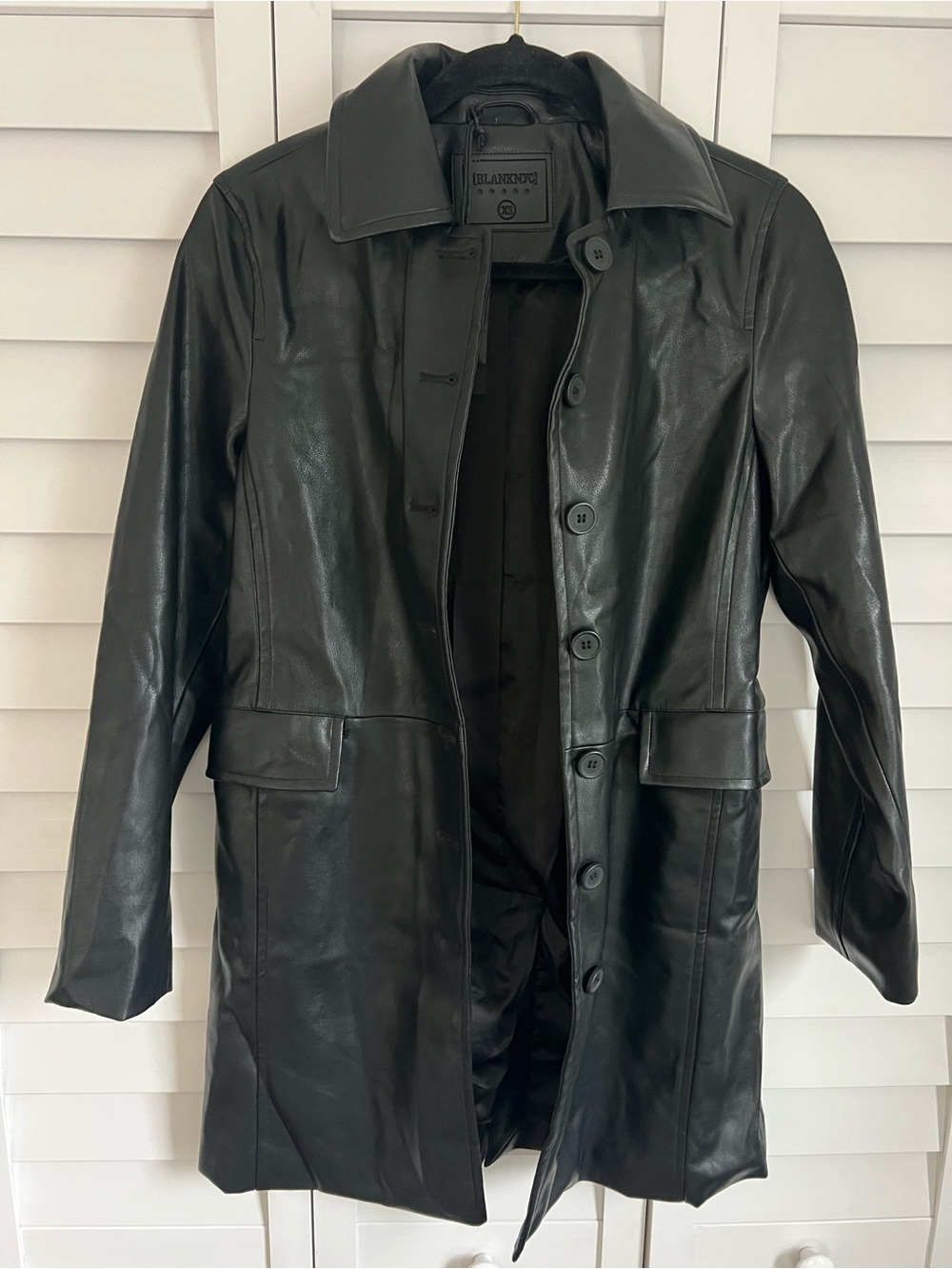 Black Leather Super Buttery Soft Button-Front Coat by Blank NYC Never Worn